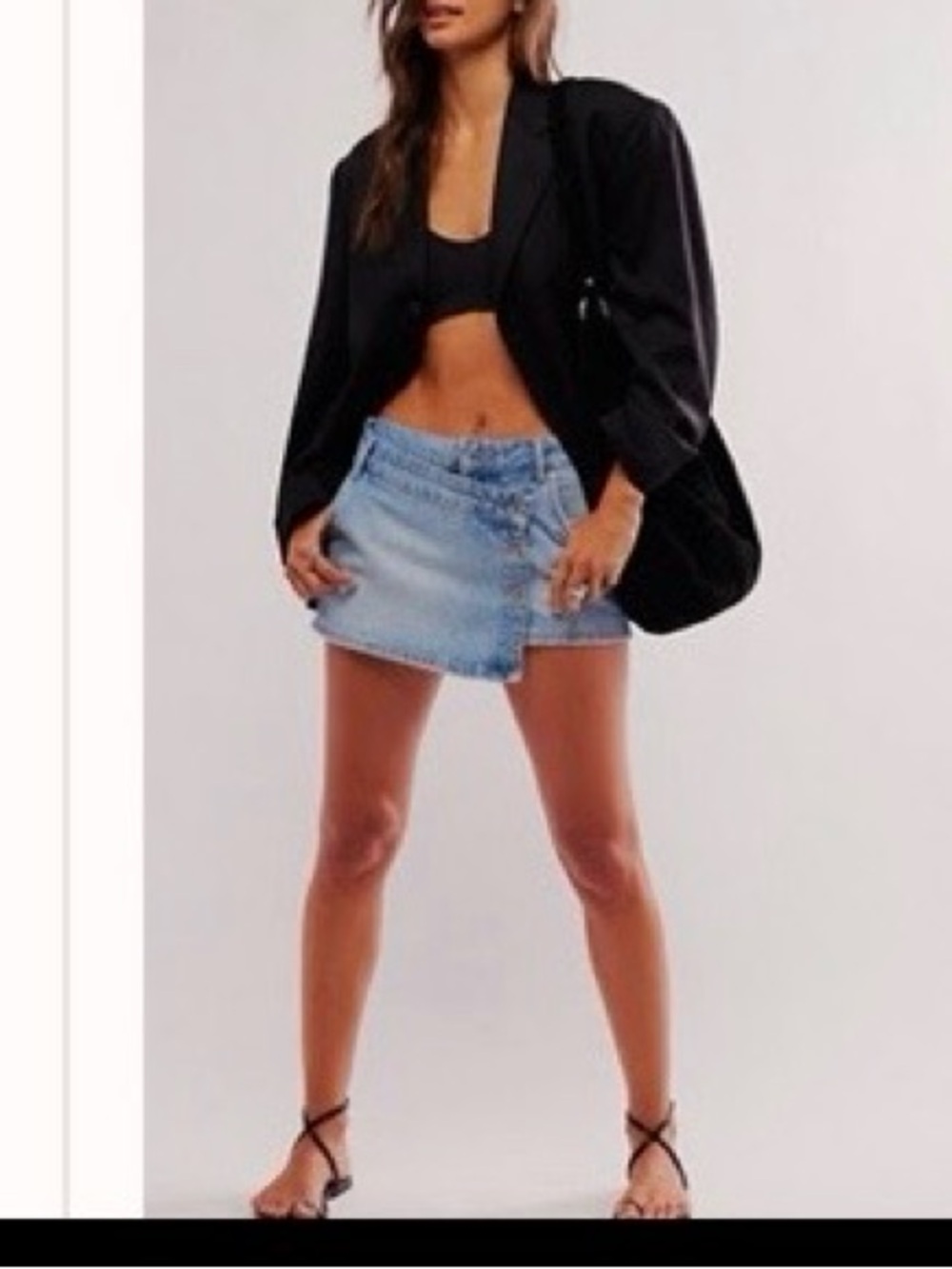 We The Free Pale Blue Asymmetrical Button Denim Mini Skirt